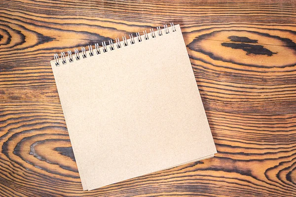 Brown Notepad Wooden Table View — Stock Photo, Image