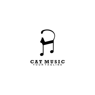 kedi müziği eşsiz vektör logosu tasarımı