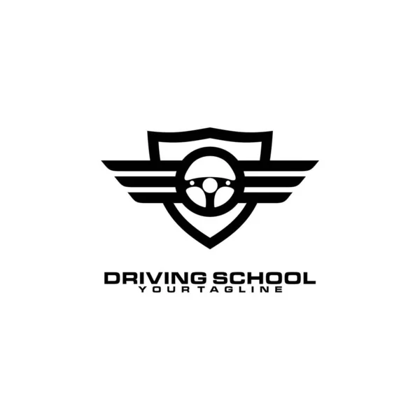 Driving School Steering Wheel Vector Logo Design — Stock Vector