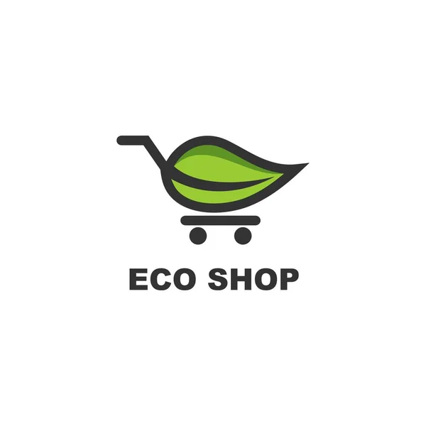 Liść Sklepu Ekologicznego Logo Wektora Wózka — Wektor stockowy