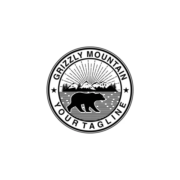 Logo Vectoriel Badge Cercle Montagne Grizzly Design — Image vectorielle