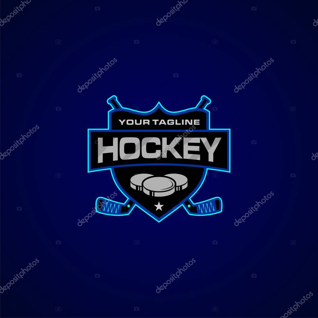 Hockey emblem shield vector logo design