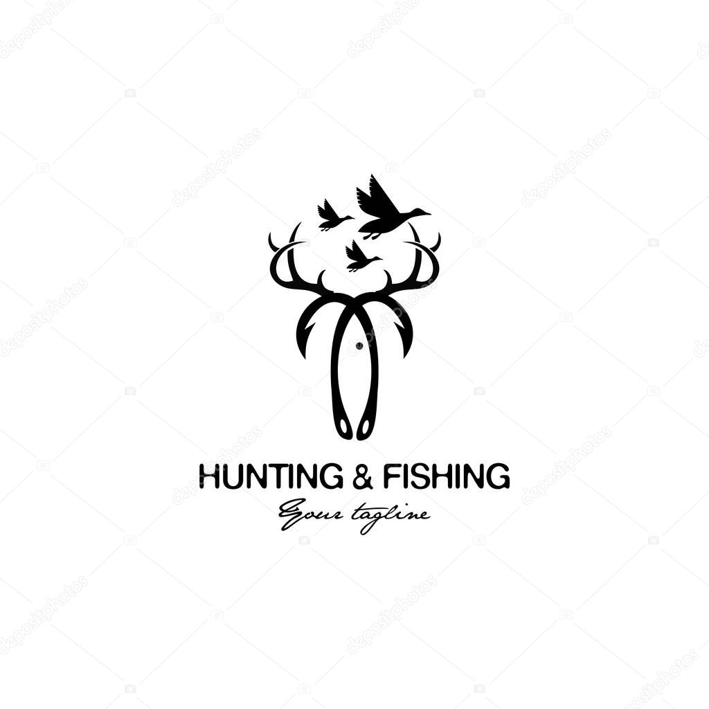 Hunting and fishing animals vector logo design