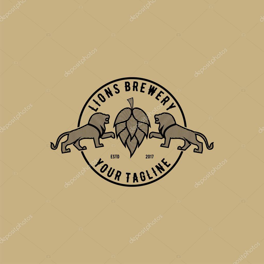 Lions brewery hops vector logo design