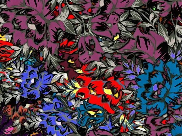 Abstrakcyjne Kolorowe Tło Wielobarwnych Pociągnięć Pędzla Naklejek Kwiatowych — Zdjęcie stockowe