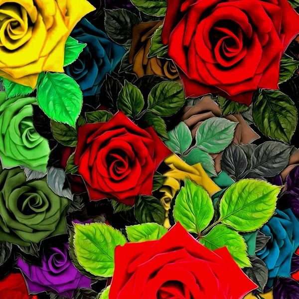 Abstrato Fundo Colorido Pinceladas Multicoloridas Adesivos Flores — Fotografia de Stock