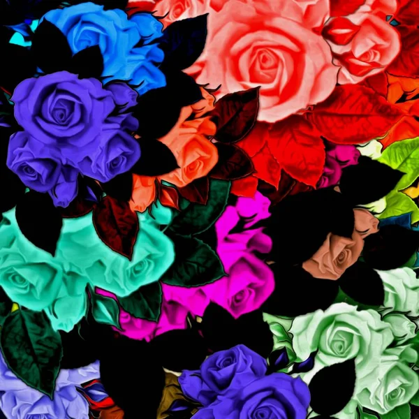 Abstrakte Bunte Hintergrund Aus Bunten Pinselstrichen Von Blumenaufklebern — Stockfoto