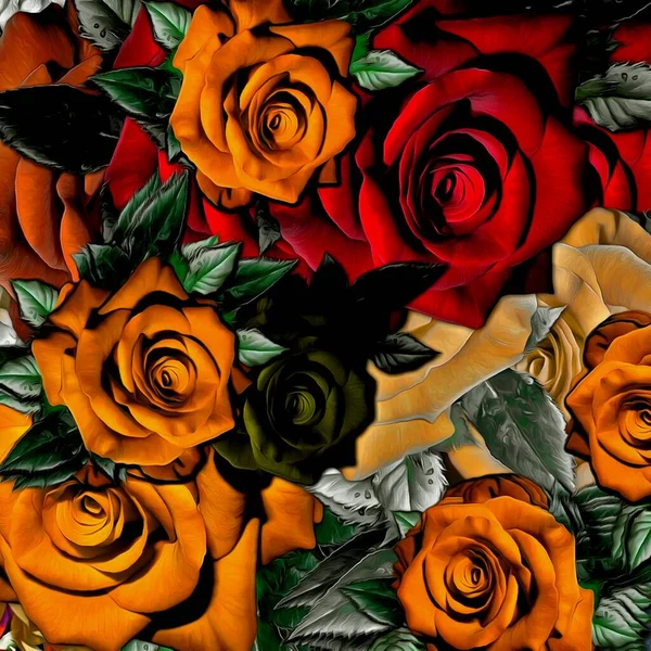Fond Coloré Abstrait Coups Pinceau Multicolores Autocollants Fleurs — Photo