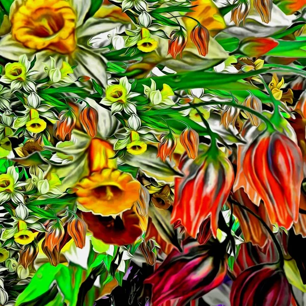 Fondo Colorido Abstracto Pinceladas Multicolores Pegatinas Flores —  Fotos de Stock