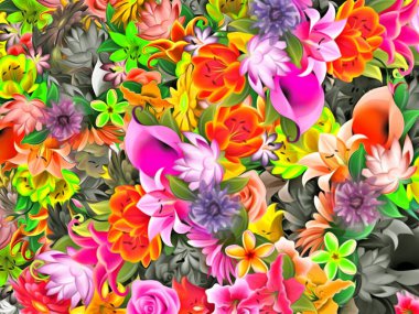 Farklı boyutlardaki renk etiketlerinin soyut çiçek arkaplan dokusu