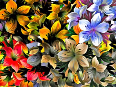 Farklı boyutlardaki renk etiketlerinin soyut çiçek arkaplan dokusu