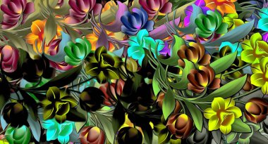 Farklı boyutlardaki renk etiketlerinin soyut çiçek arkaplan dokusu