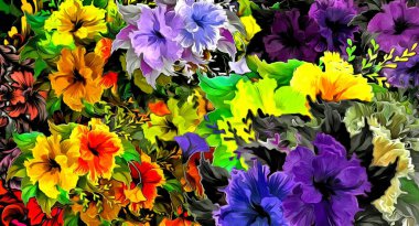 Farklı boyutlardaki renk etiketlerinin soyut çiçek arkaplan dokusu