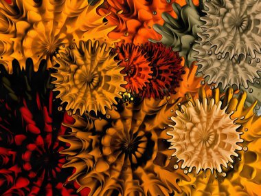 Farklı boyutlarda ve türlerde geometrik şekillerin soyut psikedelik fraktal arkaplan dokusu