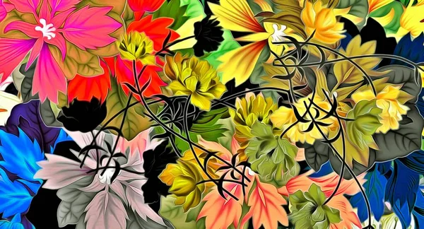 Fondo Abstracto Estilización Arreglo Floral Colorido Diseño Decoración Para Tapiz —  Fotos de Stock