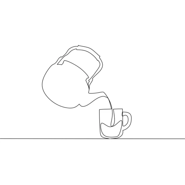 Безперервна Лінія Креслення Чайника Чашкою Єкт Одна Лінія Мистецтво Однієї — стоковий вектор