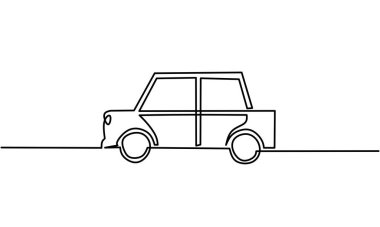 Araba çizimleri, ulaşım tasarımı, nesne bir çizgi, tek çizgi sanat, el çizimi, vektör illüstrasyonu