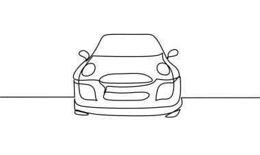 Araba çizimleri, ulaşım tasarımı, nesne bir çizgi, tek çizgi sanat, el çizimi, vektör illüstrasyonu