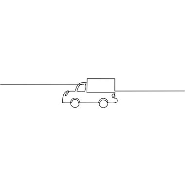 Arabanın sürekli çizimi, lojistik ulaşım tasarımı, nesne bir çizgi, tek çizgi sanat, el çizimi, vektör illüstrasyonu