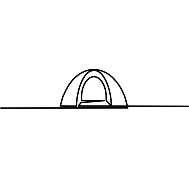 Kamp çadırının kesintisiz çizimi, nesne bir çizgi, tek çizgi sanat, vektör illüstrasyonu