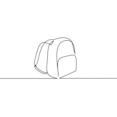 Sırt çantasının sürekli çizimi, nesne bir çizgi, tek çizgi sanat, el çizimi, vektör illüstrasyonu
