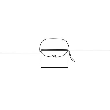 El çantasının kesintisiz çizimi, nesne bir çizgi, tek çizgi sanat, el çizimi, vektör illüstrasyonu