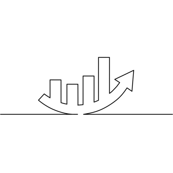 Desenho Linha Contínua Gráfico Barras Gráfico Crescente Seta Crescimento Negócios —  Vetores de Stock