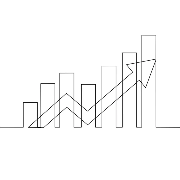 Dibujo Continuo Línea Gráfico Barras Gráfico Crecimiento Flecha Crecimiento Empresarial — Vector de stock