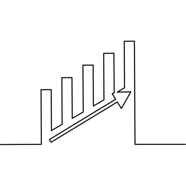 Desenho Linha Contínua Gráfico Barras Gráfico Crescente Seta Crescimento Negócios — Vetor de Stock