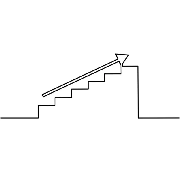 Dibujo Continuo Línea Gráfico Barras Gráfico Crecimiento Flecha Crecimiento Empresarial — Vector de stock