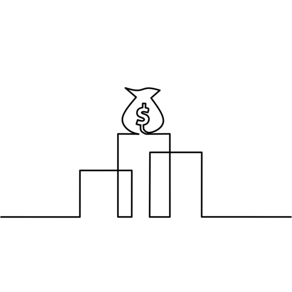 Kontinuerlig Linje Ritning Penningpåse Och Tillväxt Diagram Stapeldiagram Verksamhet Dollarsedel — Stock vektor