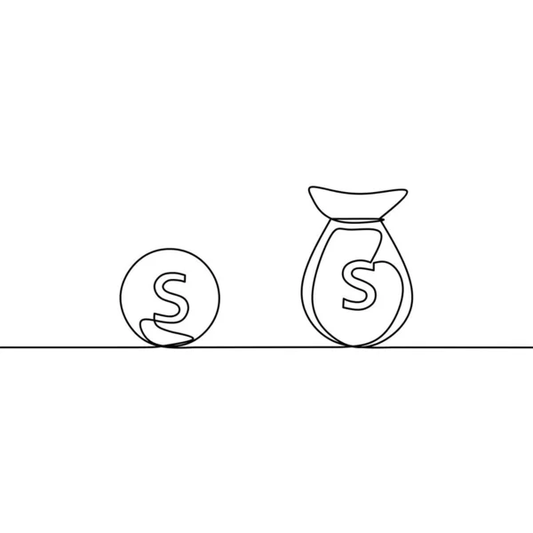 Kontinuální Kresba Tašky Peníze Dolarovou Mincí Koncept Úspory Peněz Obchodní — Stockový vektor