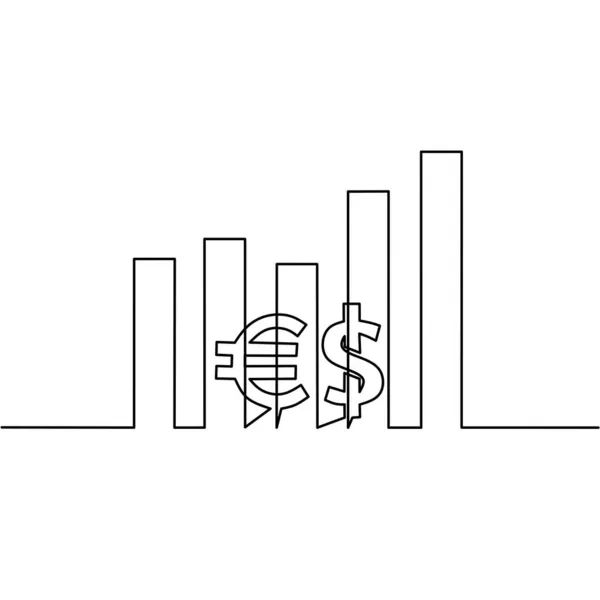 Kontinuierliche Linienzeichnung Von Wachstumsdiagramm Mit Dollar Und Euro Währung Für — Stockvektor