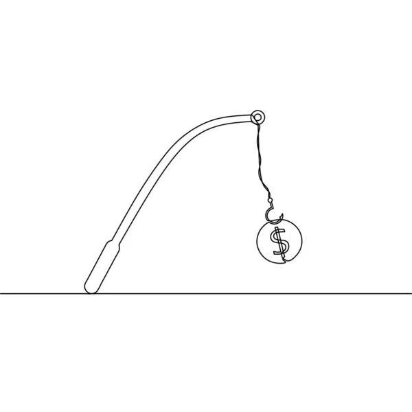 Dibujo Continuo Línea Del Dinero Del Gancho Moneda Del Dólar — Archivo Imágenes Vectoriales