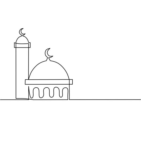 Dessin Linéaire Continu Symboles Islamiques Signe Mosquée Carte Vœux Ramadan — Image vectorielle