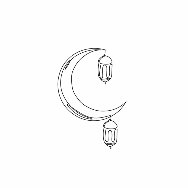 Continuous Line Drawing Moon Lantern Ramadan Kareem Eid Fitr Mubarak — Stock Vector