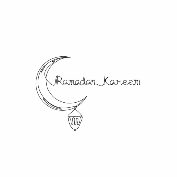 Dessin Continu Carte Vœux Ramadan Kareem Lune Lanterne Religion Islamique — Image vectorielle