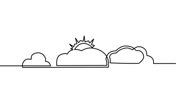 Desenho Linha Contínua Sol Nuvem Vista Céu Natureza Uma Linha — Vetor de Stock