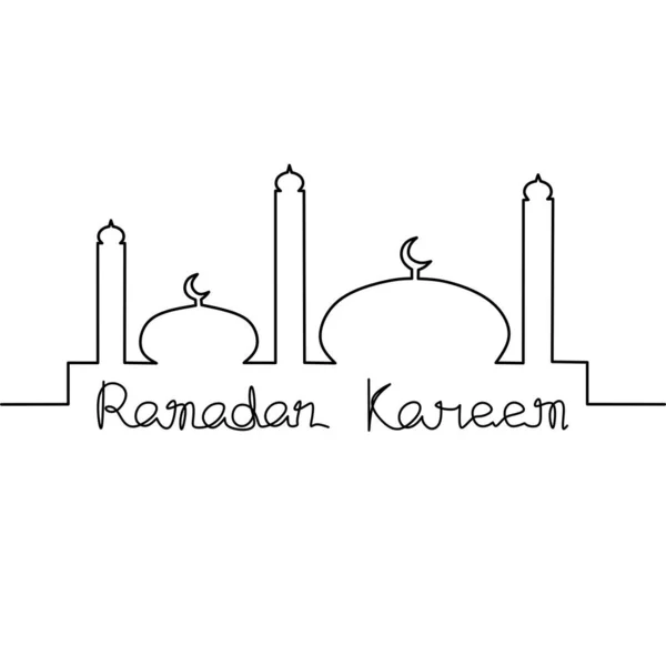 Desenho Linha Contínua Religião Islâmica Mesquita Cartão Saudação Ramadan Kareem — Vetor de Stock