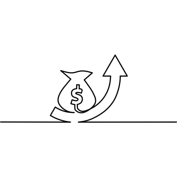 Kontinuerlig Linje Ritning Pil Och Pengar Väska Tillväxt Diagram Upp — Stock vektor