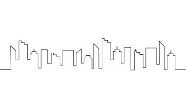 Şehir manzarasının sürekli çizimi, modern şehir binası, metropol manzarası, el çizimi, nesne bir çizgi, tek çizgi sanat, vektör illüstrasyonu