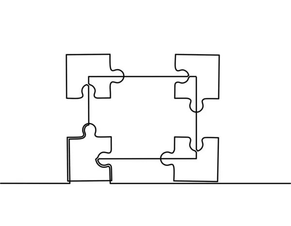 Desenho Linha Contínua Quebra Cabeça Negócio Resolução Problemas Trabalho Equipe — Vetor de Stock