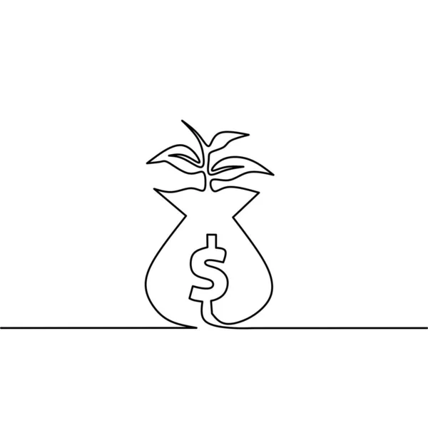 Continuous Line Drawing Money Bag Leaf Business Tree Object One — Stock vektor
