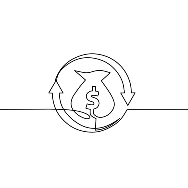 Continuous Line Drawing Money Bag Arrow Object One Line Single — Stockový vektor