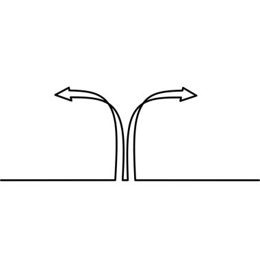 Aralıksız ok simgesi çizimi, nesne bir çizgi, tek çizgi sanat, 3d vektör illüstrasyonu