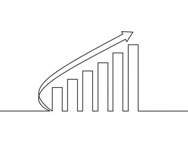 Aralıksız grafik ve ok çizimi, büyüme grafik işi, nesne bir çizgi, tek çizgi sanat, 3d, vektör illüstrasyonu