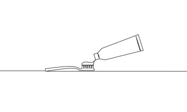 牙刷和牙膏的连续线条绘制 对象一行 单行艺术 矢量图解 — 图库矢量图片