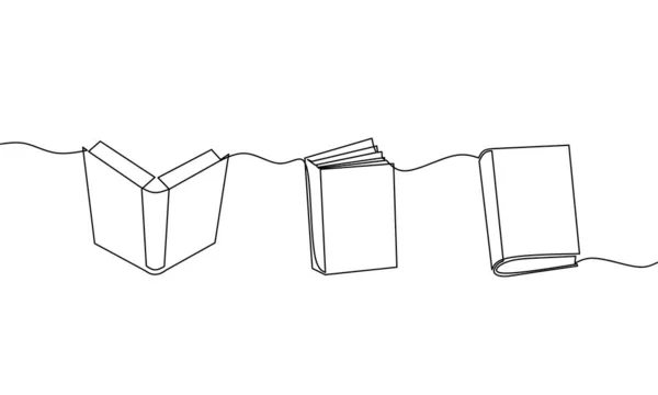 Desenho Linha Contínua Livro Conjunto Ícones Três Livros Objeto Uma — Vetor de Stock