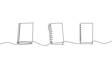 Kitap simgesinin sürekli çizimi, açık kitap seti, bir satır tek satır sanat, vektör illüstrasyonu