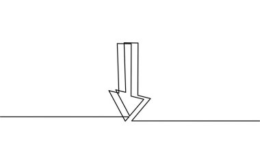 Aralıksız ok çizimi azalıyor, gelir ticareti azalıyor, nesne bir çizgi, vektör illüstrasyonu